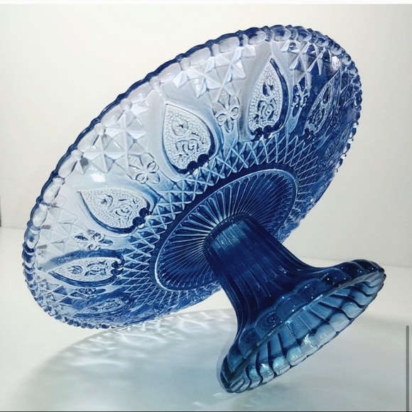 Anthropologie Blue Glass Color Cut Cake Stand - Picture 4 of 6
